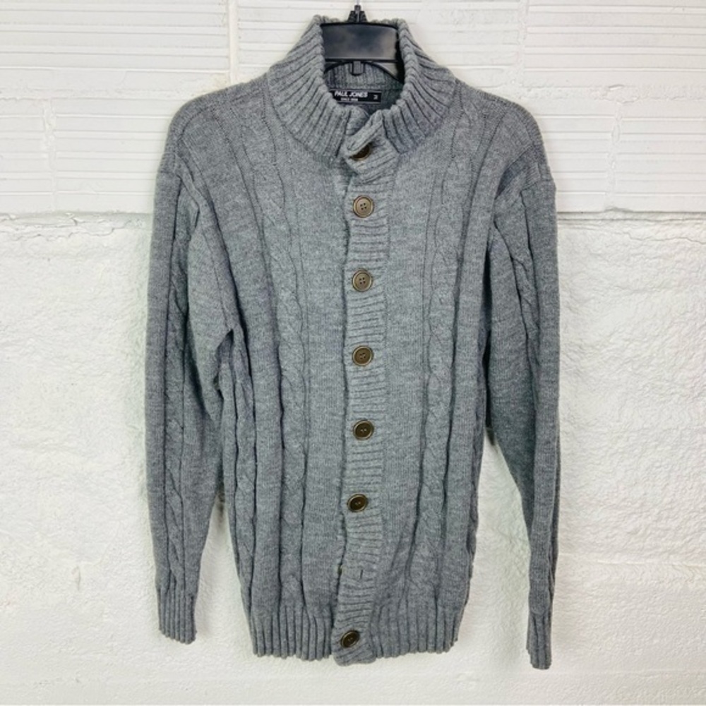 Paul jones Gray Cable Knit chunky Cardigan size medium
